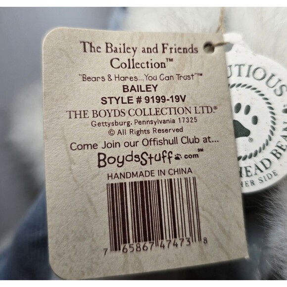 Boyds Bears Bailey Bear 8” Plush #9199-19V Blue Velour Coat Retired w/ Tags - Picture 8 of 8